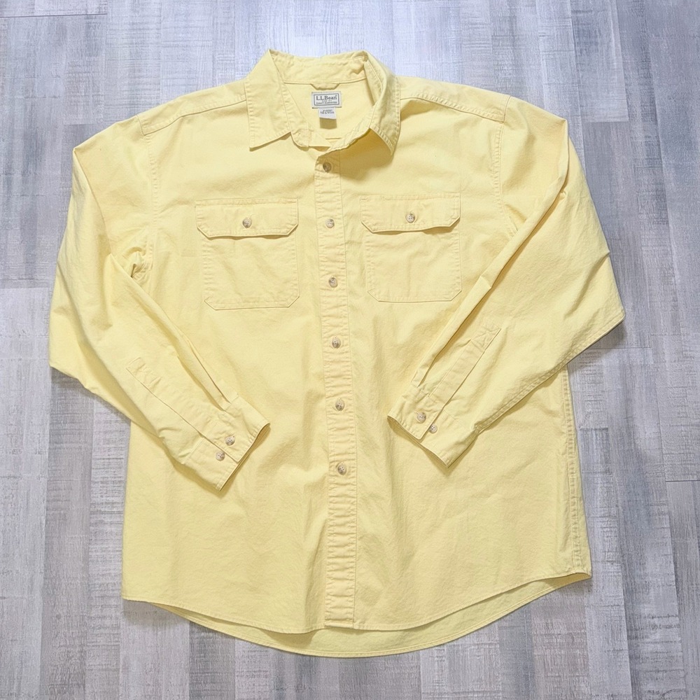 LL Bean  Canvas Double Pocket Button Down Long Sleeve Shirt L Cotton Yellow